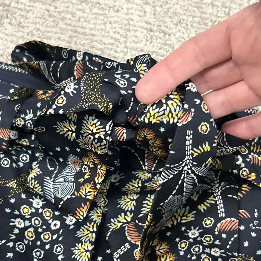 J Crew Point Sur Pants Womens 4 Tall Satin Jungle Print Wide Leg Belted Pockets